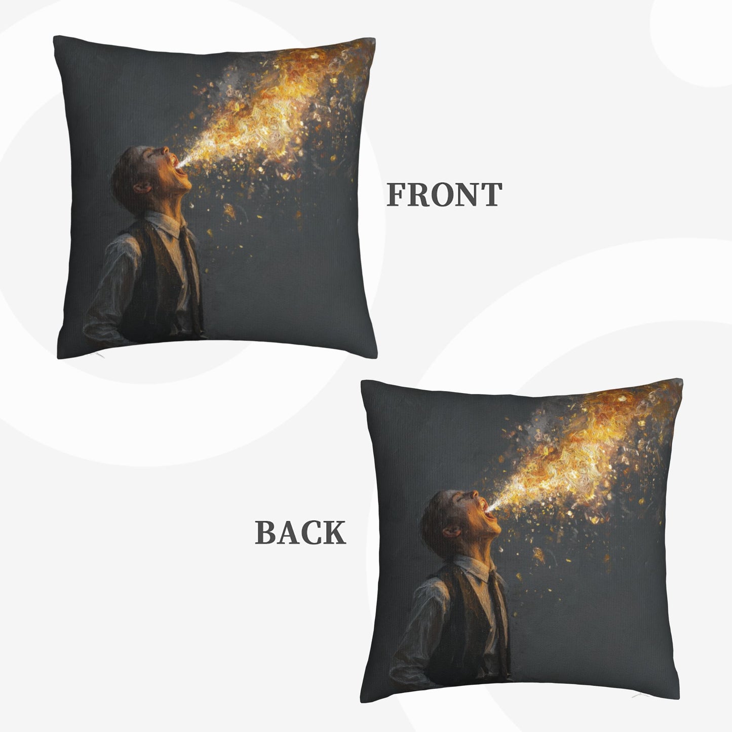 18"x18" Abstract Art Throw Pillow Cover – Fire-Breathing Man Design for Sofa, Couch, or Bedroom