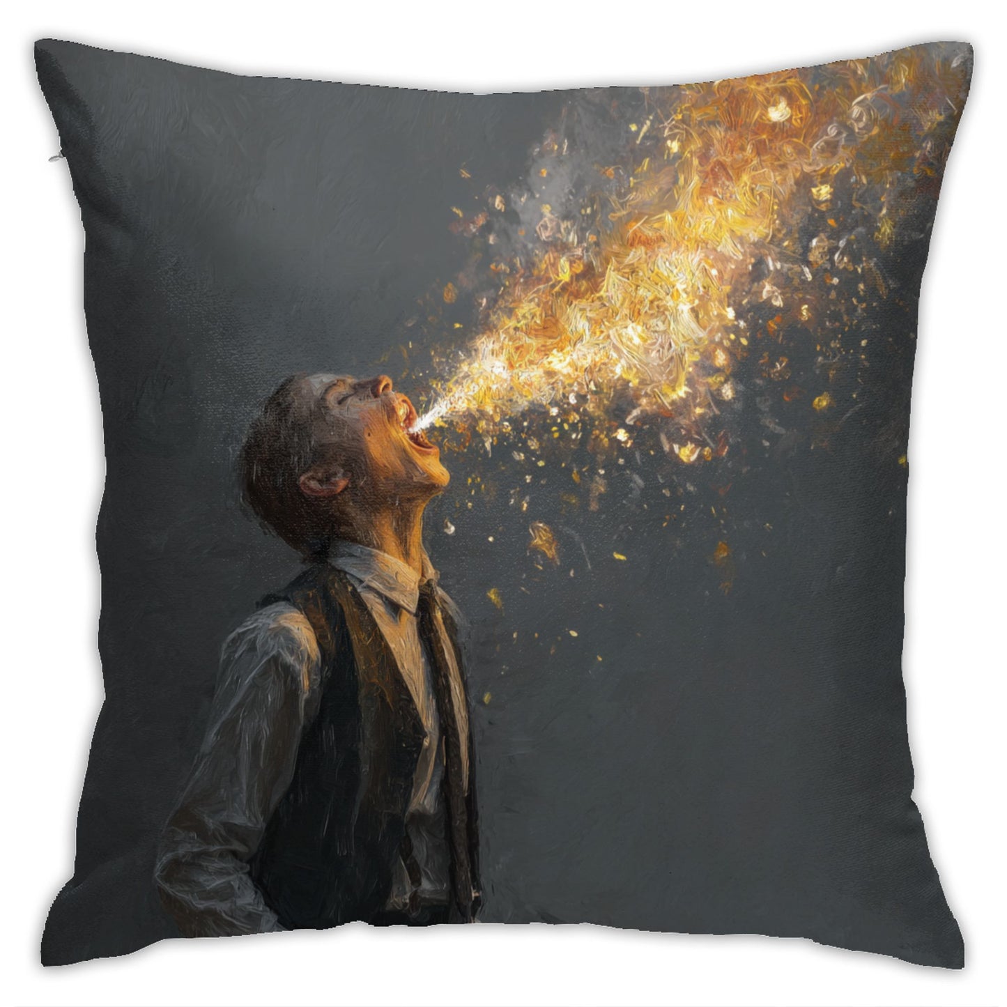 18"x18" Abstract Art Throw Pillow Cover – Fire-Breathing Man Design for Sofa, Couch, or Bedroom