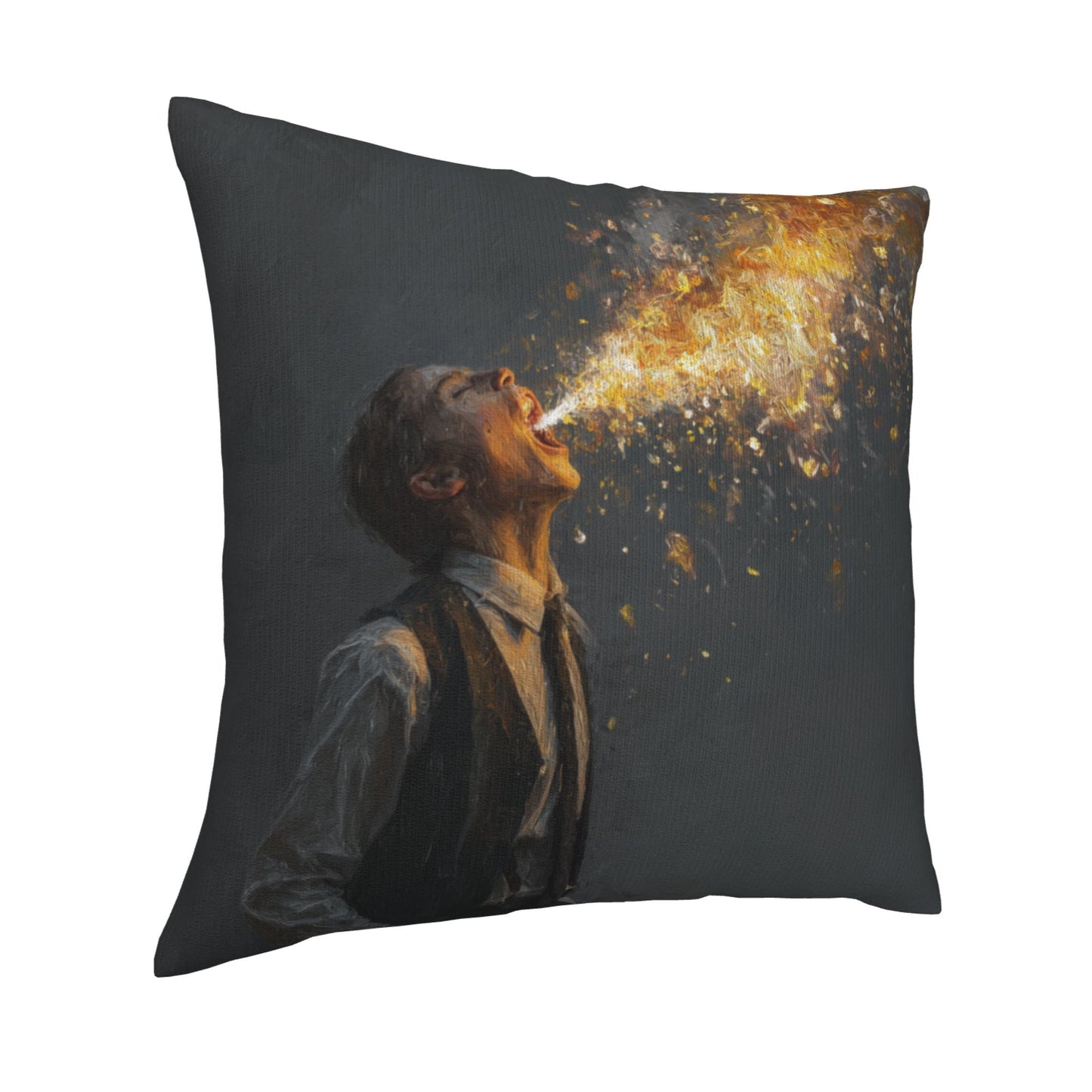 18"x18" Abstract Art Throw Pillow Cover – Fire-Breathing Man Design for Sofa, Couch, or Bedroom