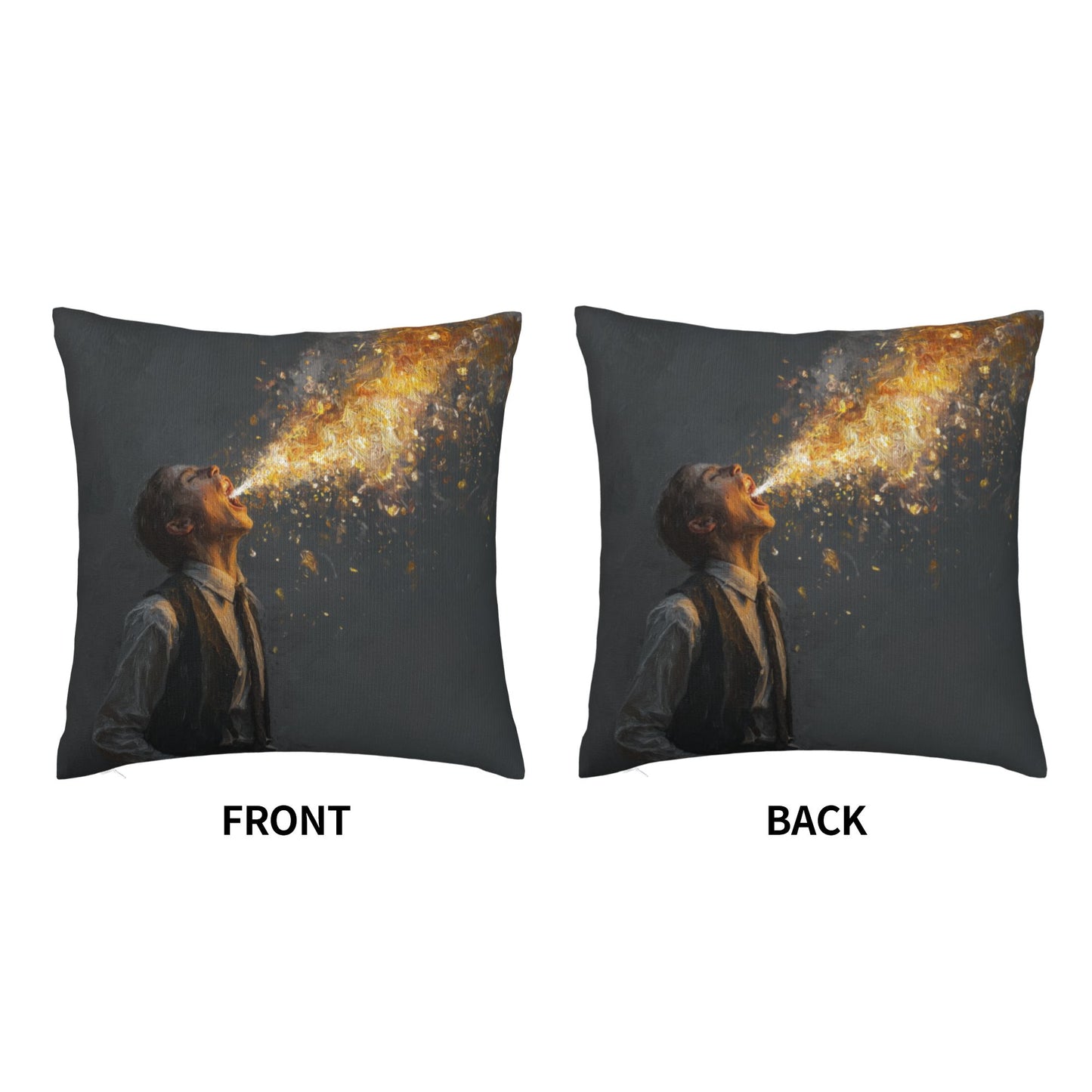 18"x18" Abstract Art Throw Pillow Cover – Fire-Breathing Man Design for Sofa, Couch, or Bedroom