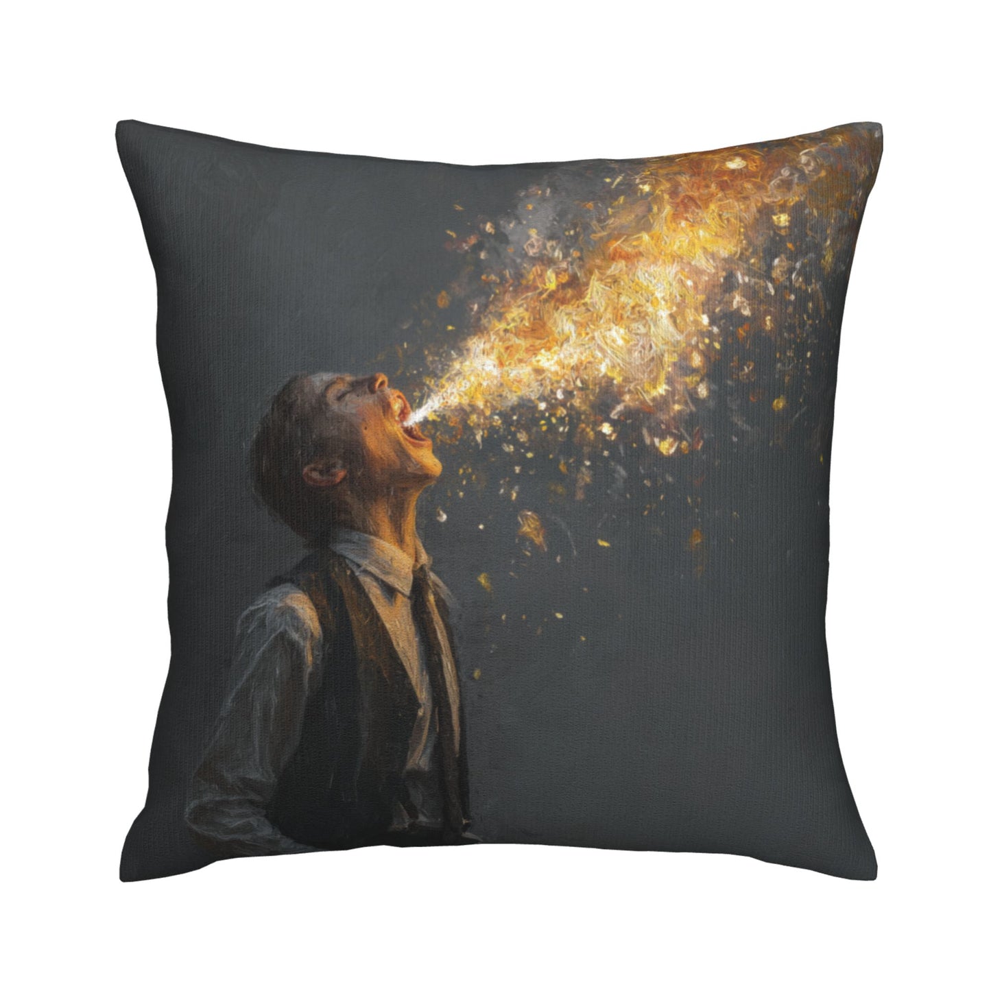 18"x18" Abstract Art Throw Pillow Cover – Fire-Breathing Man Design for Sofa, Couch, or Bedroom
