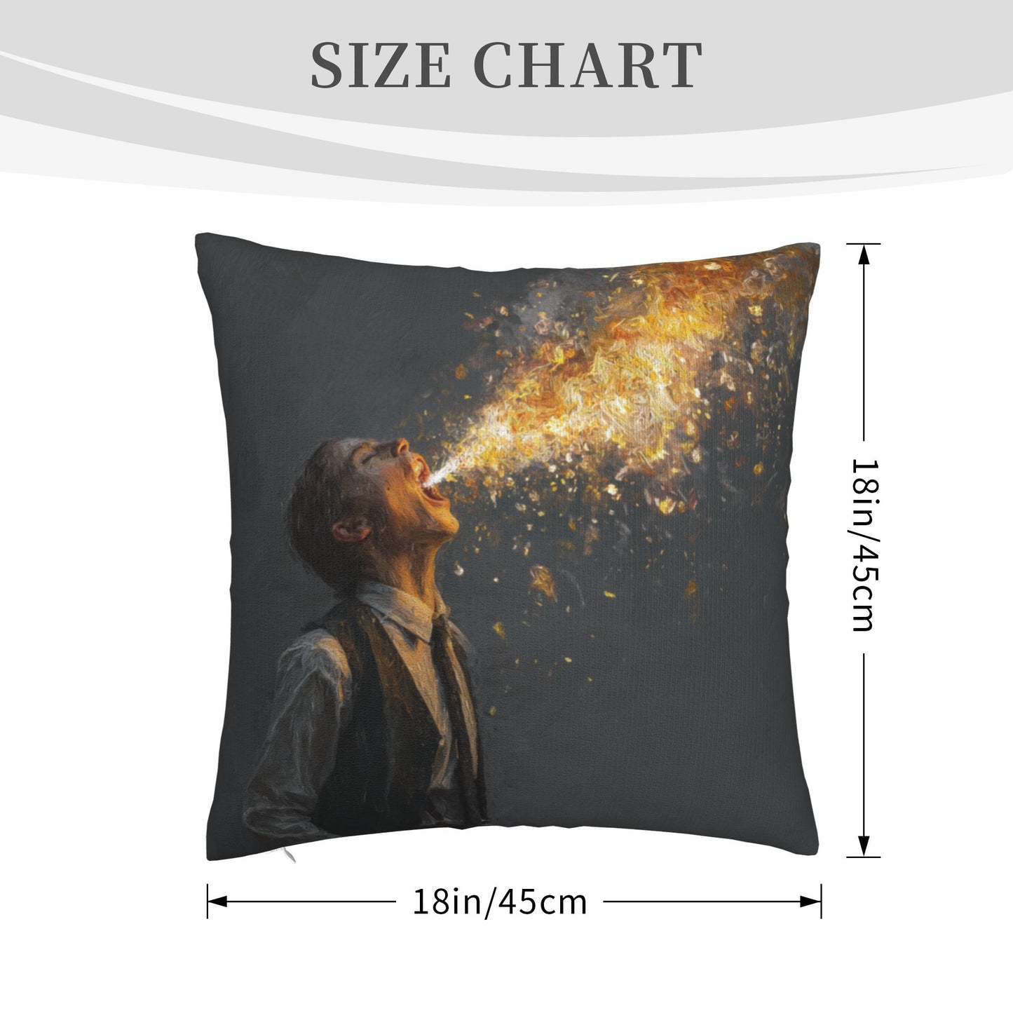 18"x18" Abstract Art Throw Pillow Cover – Fire-Breathing Man Design for Sofa, Couch, or Bedroom