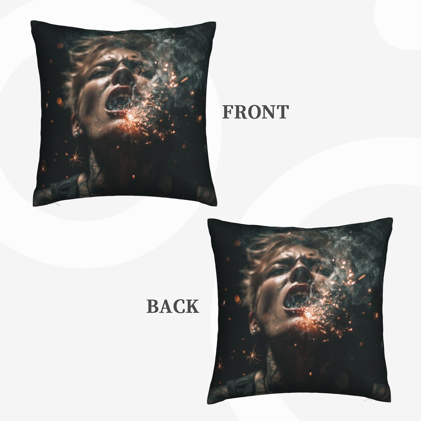 18"x18" Explosive Sparks Woman Art Pillow Cover – Abstract Dark Style Throw Cushion for Sofa, Bed, Studio