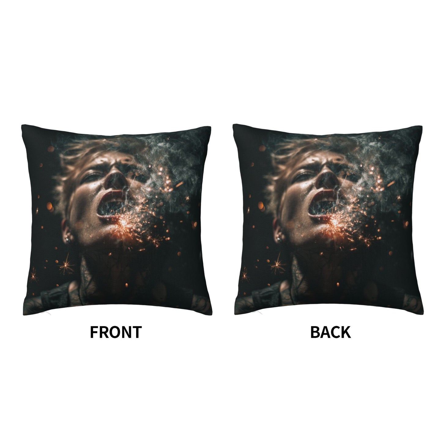 18"x18" Explosive Sparks Woman Art Pillow Cover – Abstract Dark Style Throw Cushion for Sofa, Bed, Studio