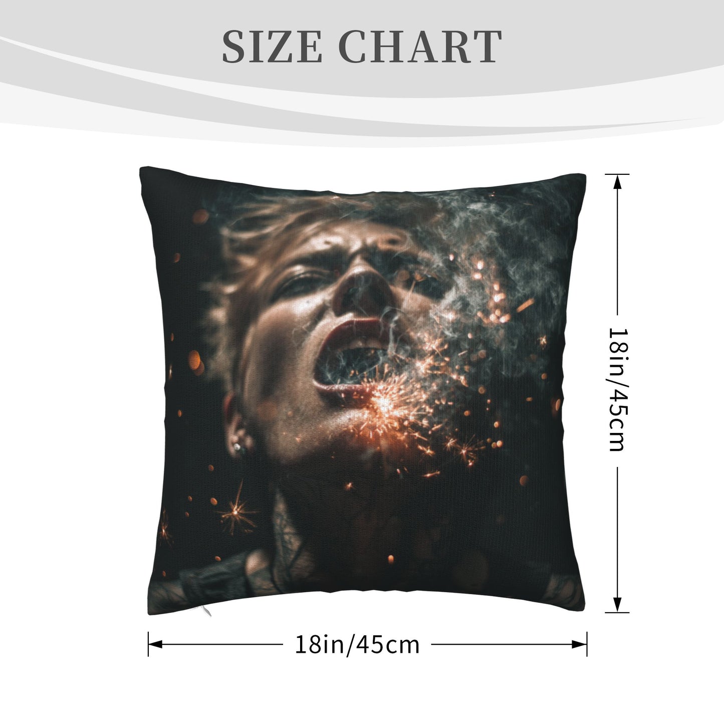 18"x18" Explosive Sparks Woman Art Pillow Cover – Abstract Dark Style Throw Cushion for Sofa, Bed, Studio