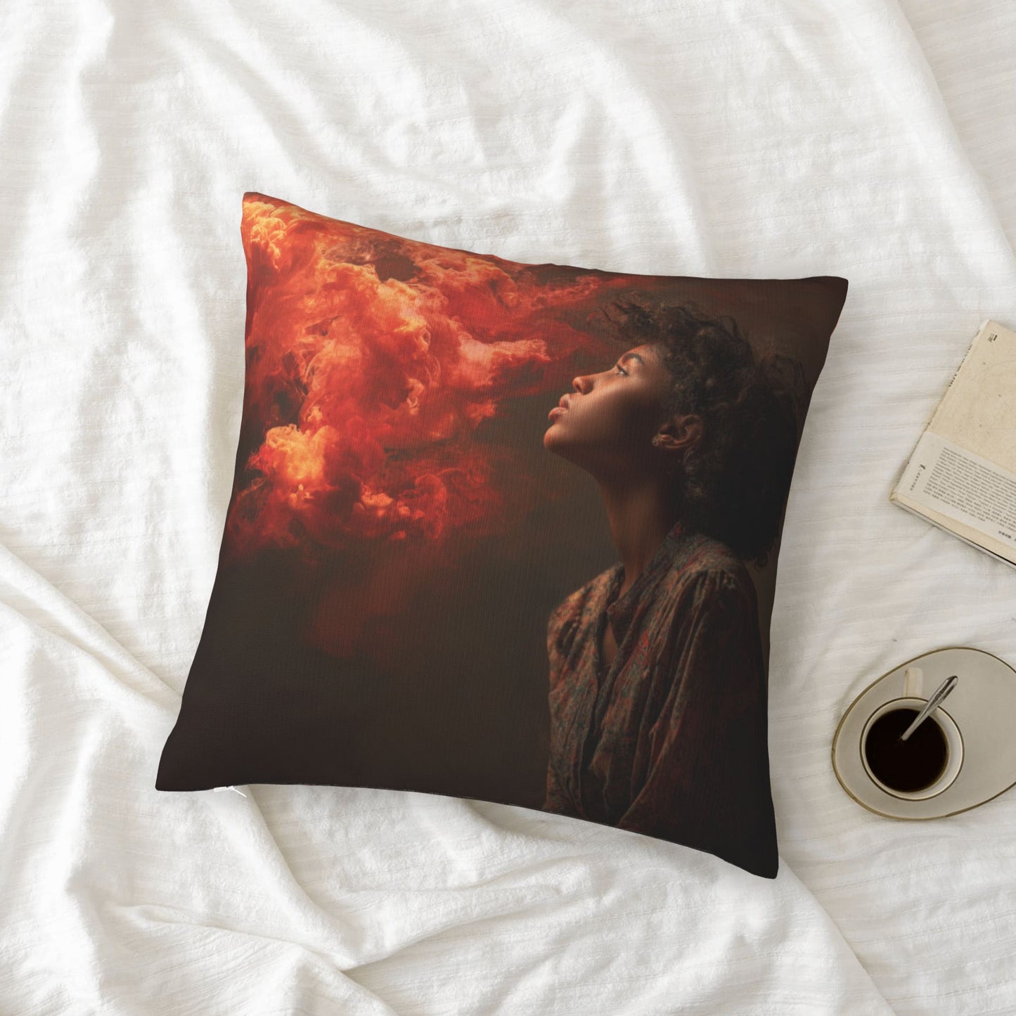 18"x18" Red Flame Cloud Portrait Pillow Cover – Surreal Photography Art Throw Cushion for Modern Interiors