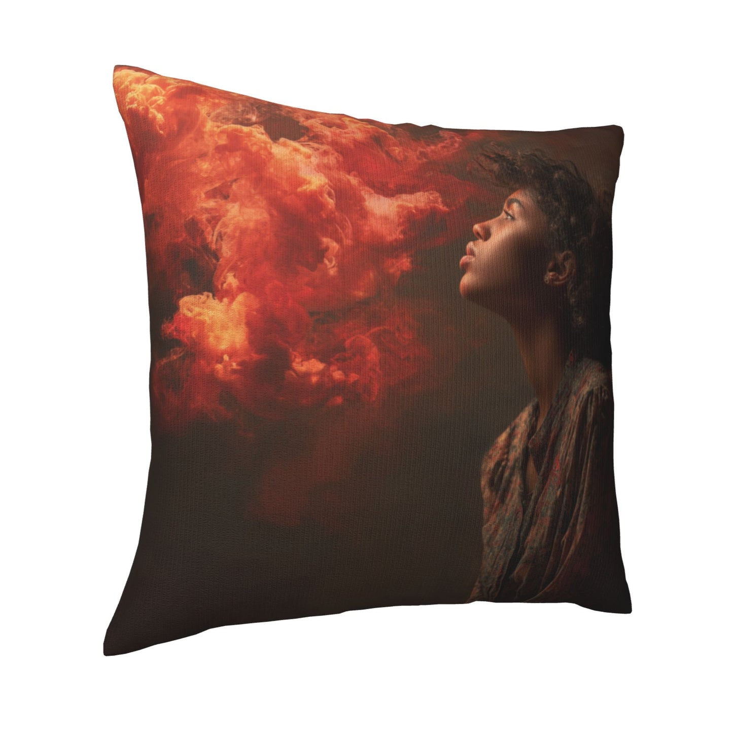 18"x18" Red Flame Cloud Portrait Pillow Cover – Surreal Photography Art Throw Cushion for Modern Interiors