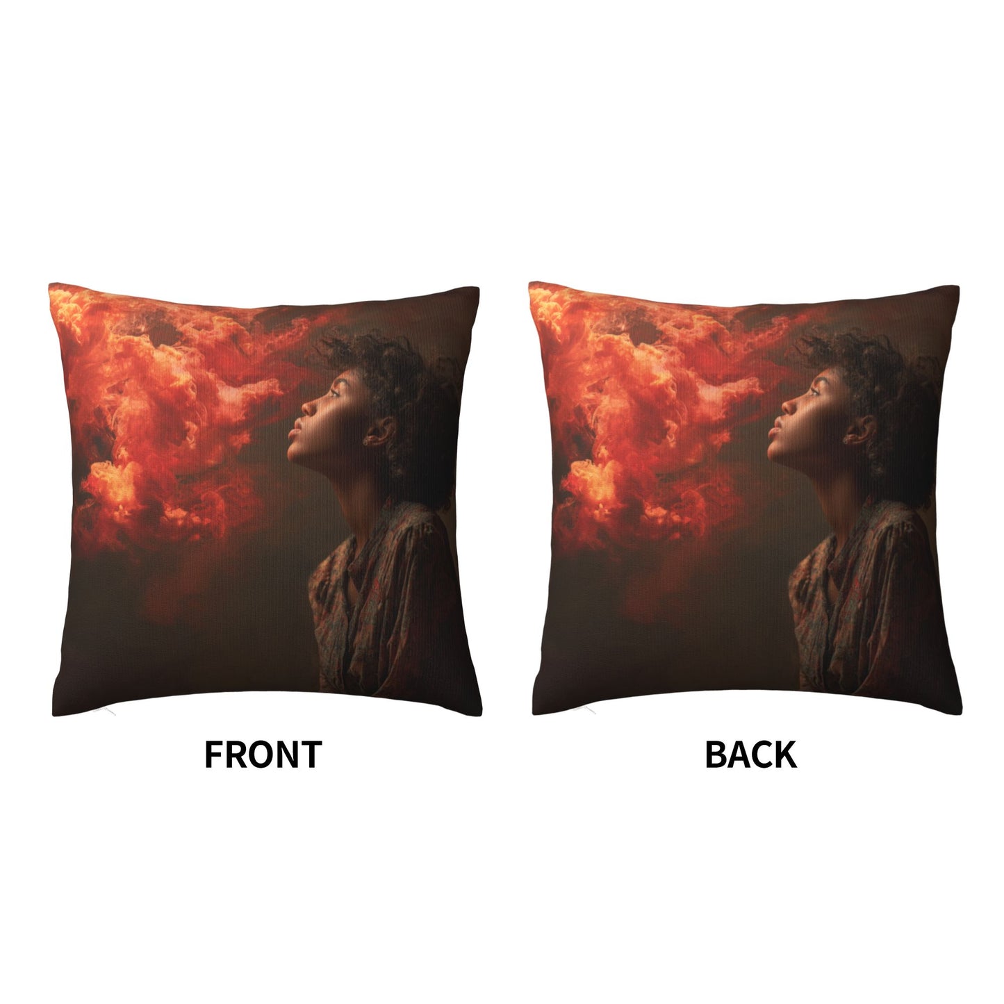 18"x18" Red Flame Cloud Portrait Pillow Cover – Surreal Photography Art Throw Cushion for Modern Interiors