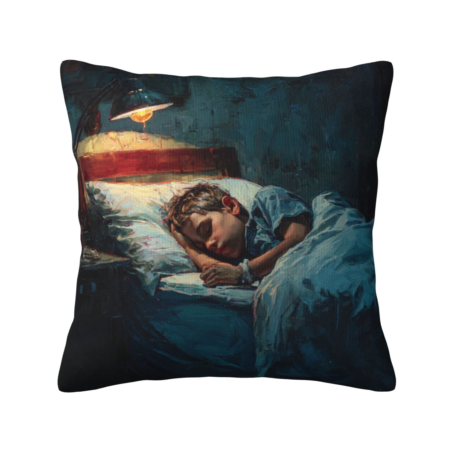 18"x18" Sleeping Boy Art Pillow Cover – Cozy Oil Painting Style Throw Cushion for Bedroom & Sofa