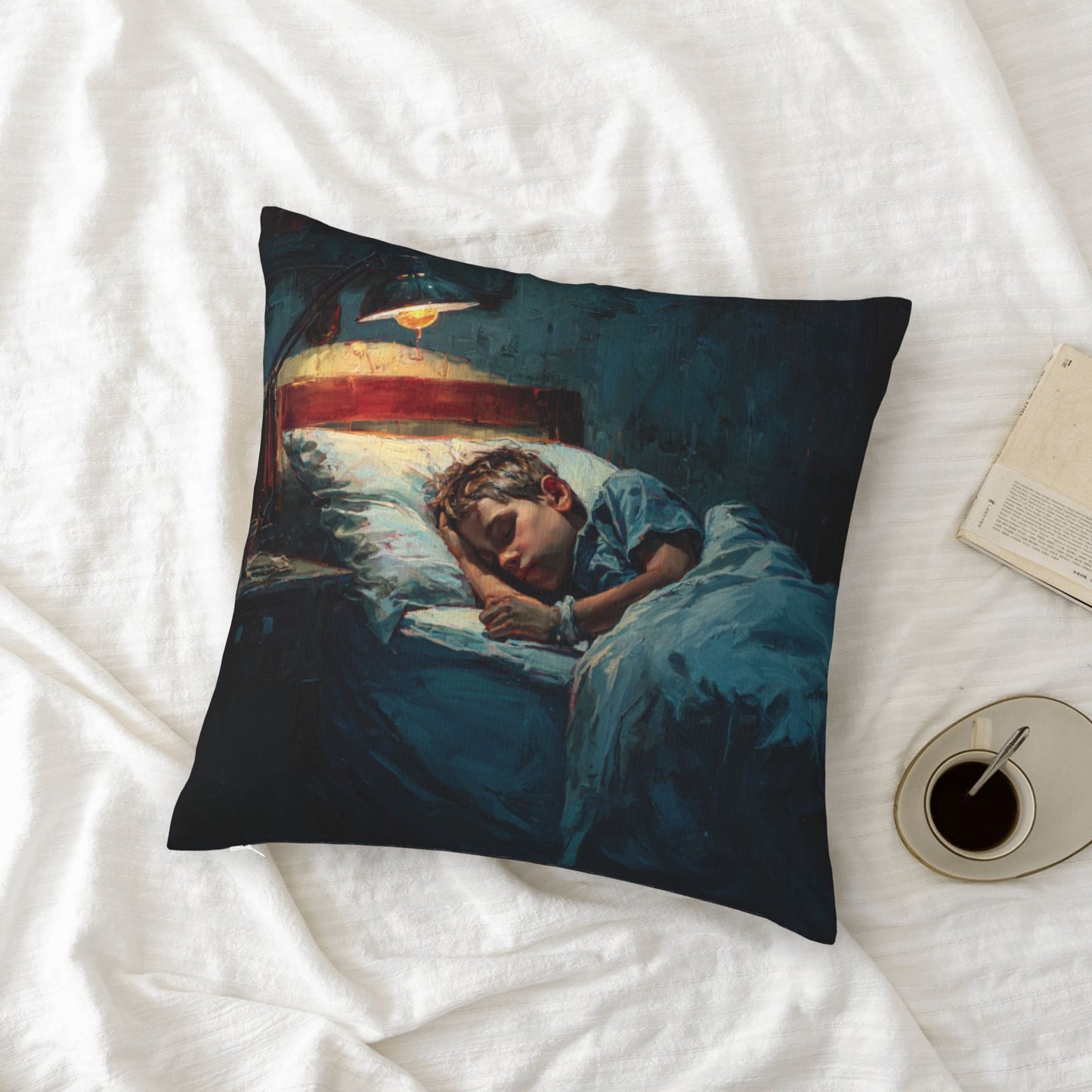 18"x18" Sleeping Boy Art Pillow Cover – Cozy Oil Painting Style Throw Cushion for Bedroom & Sofa
