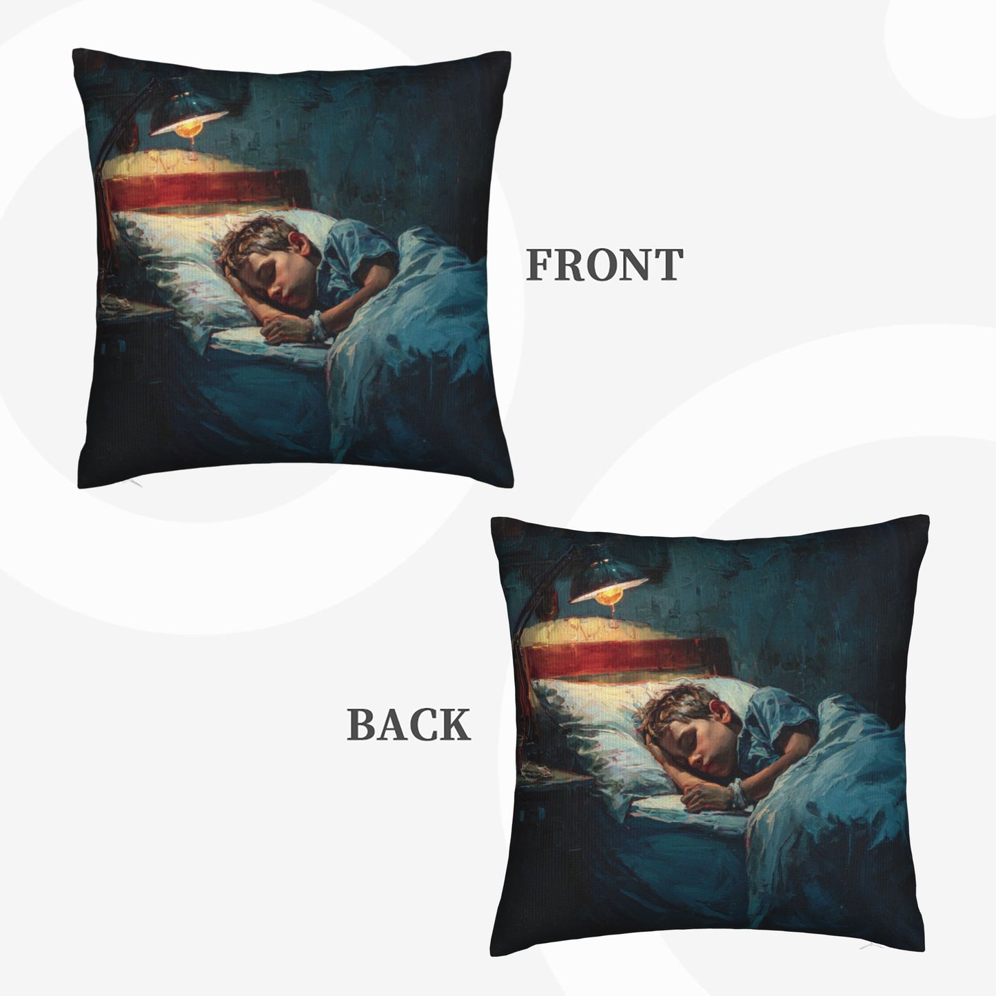 18"x18" Sleeping Boy Art Pillow Cover – Cozy Oil Painting Style Throw Cushion for Bedroom & Sofa