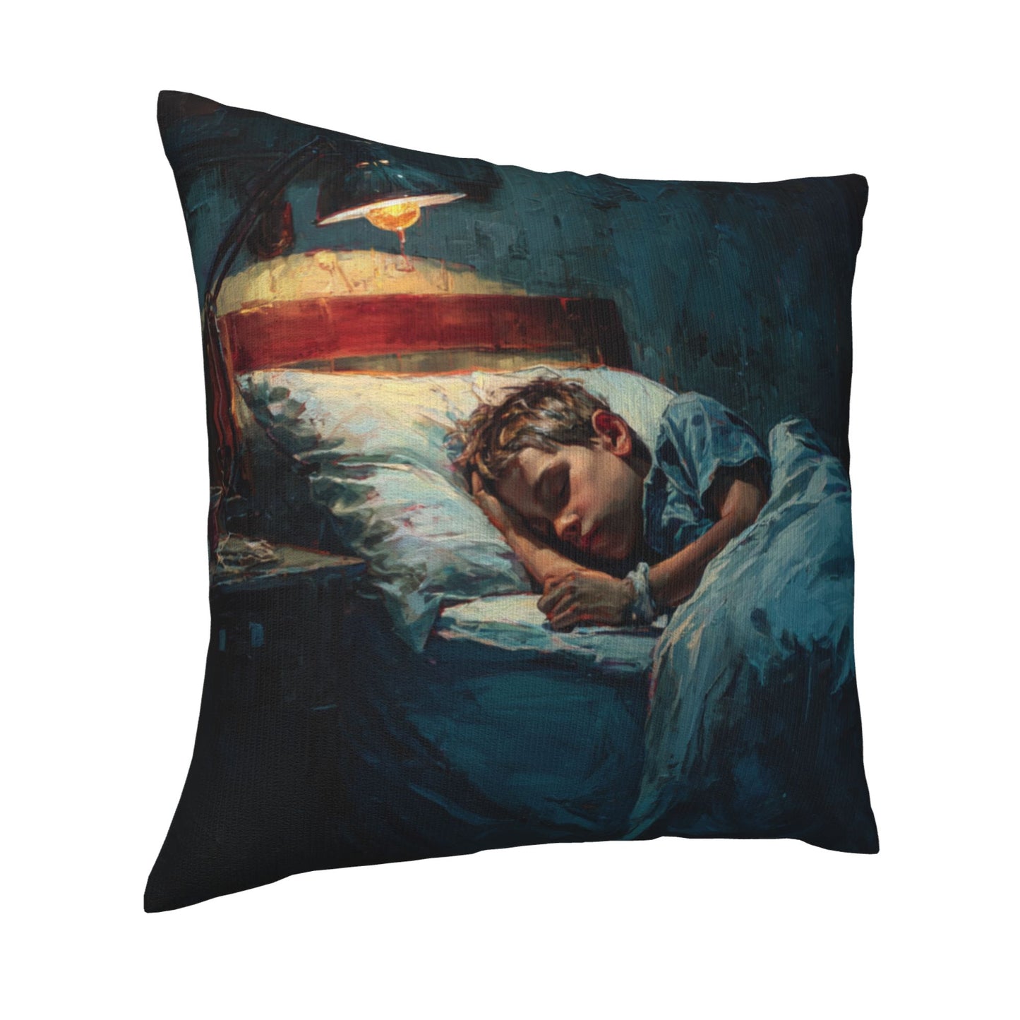 18"x18" Sleeping Boy Art Pillow Cover – Cozy Oil Painting Style Throw Cushion for Bedroom & Sofa