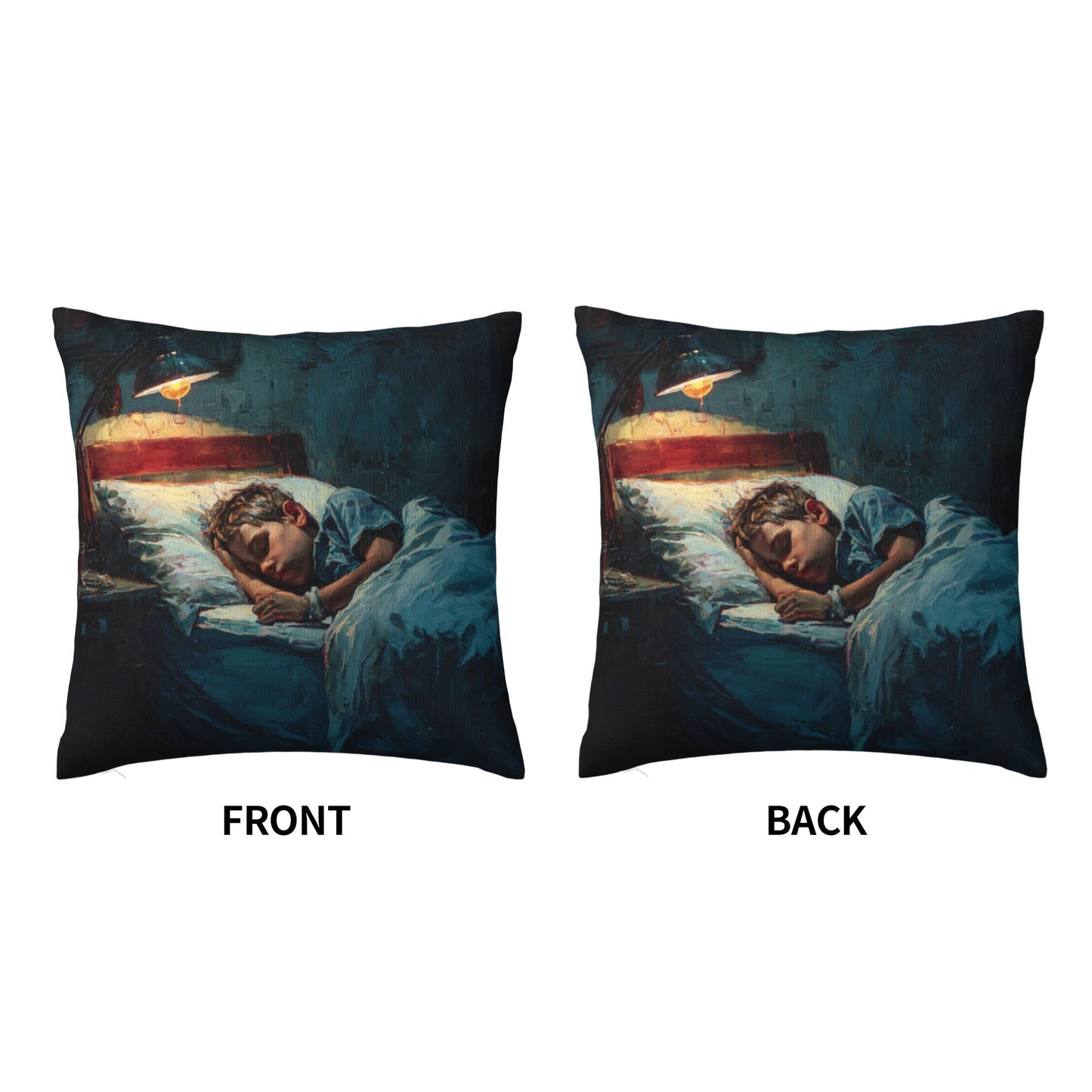 18"x18" Sleeping Boy Art Pillow Cover – Cozy Oil Painting Style Throw Cushion for Bedroom & Sofa