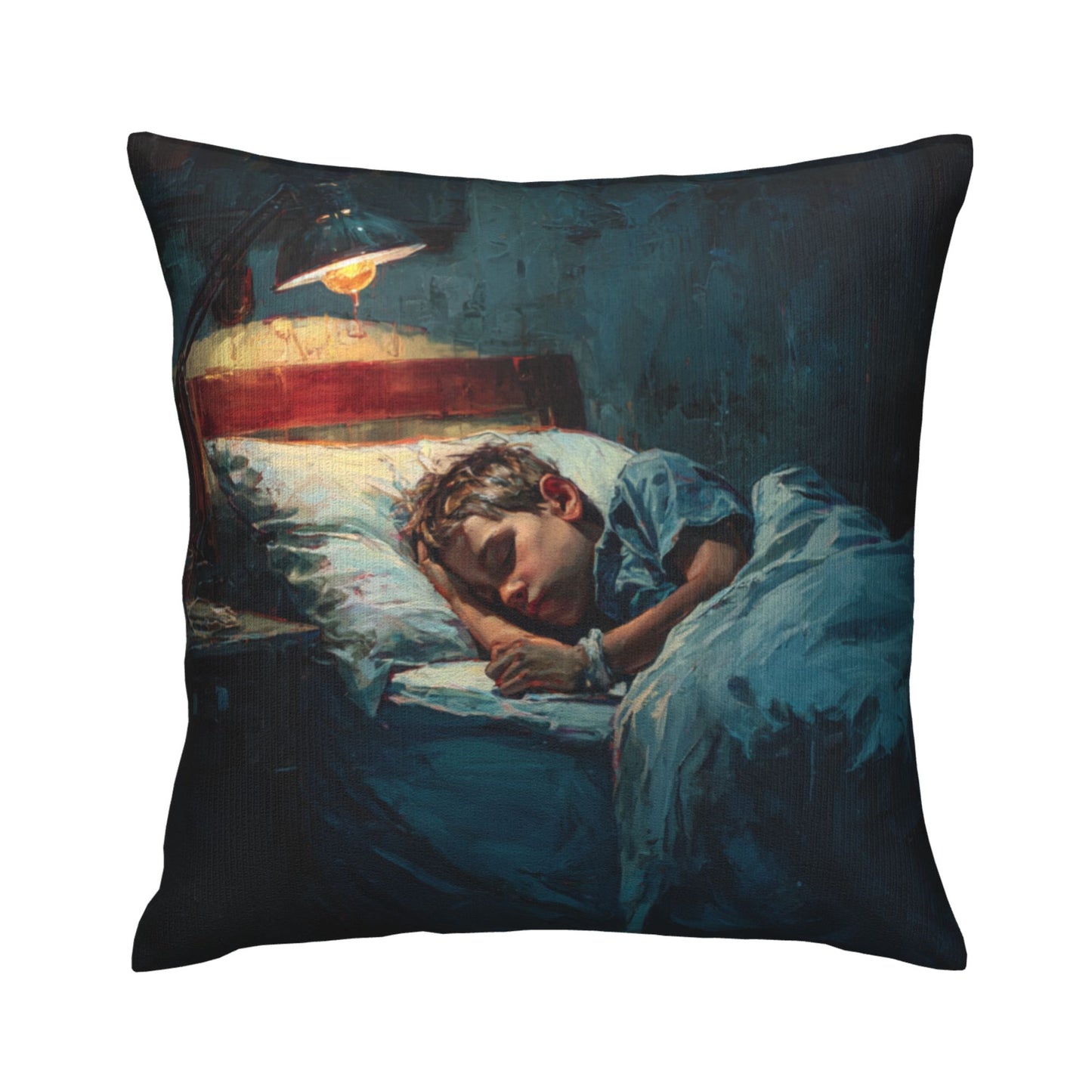 18"x18" Sleeping Boy Art Pillow Cover – Cozy Oil Painting Style Throw Cushion for Bedroom & Sofa