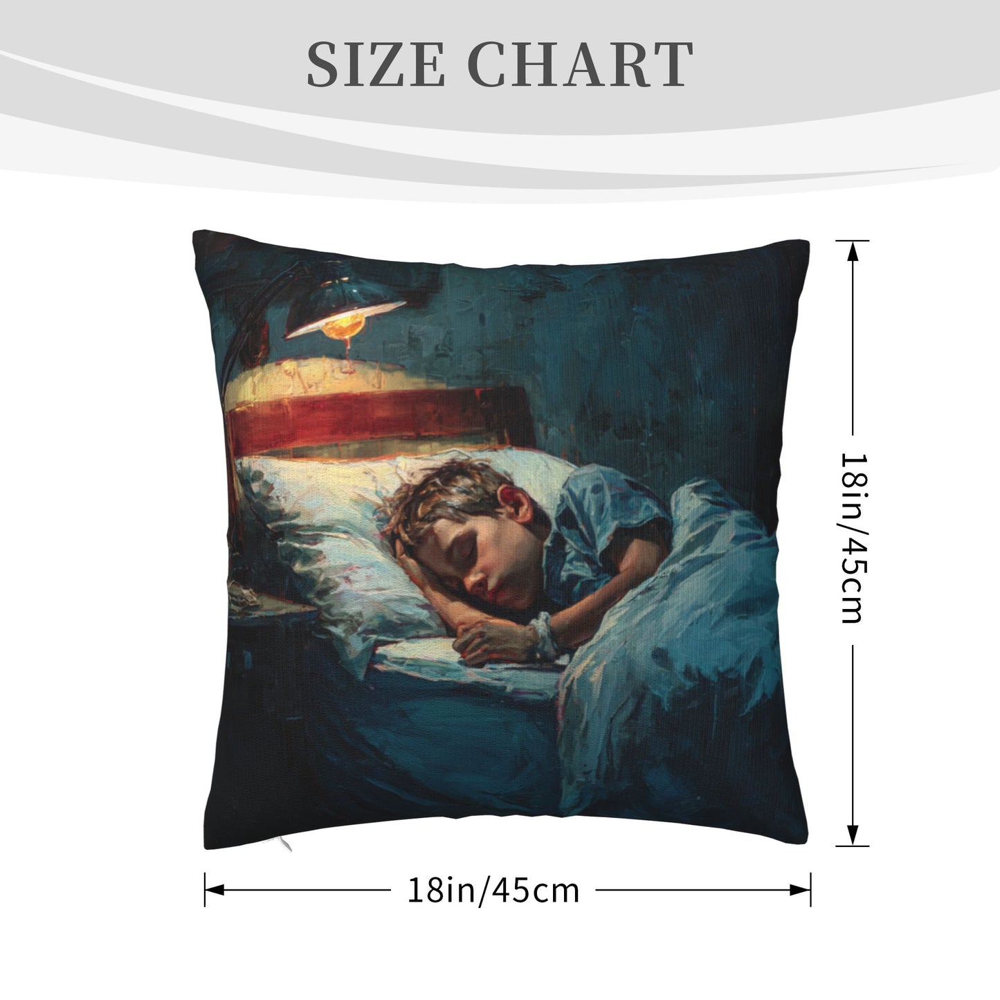 18"x18" Sleeping Boy Art Pillow Cover – Cozy Oil Painting Style Throw Cushion for Bedroom & Sofa