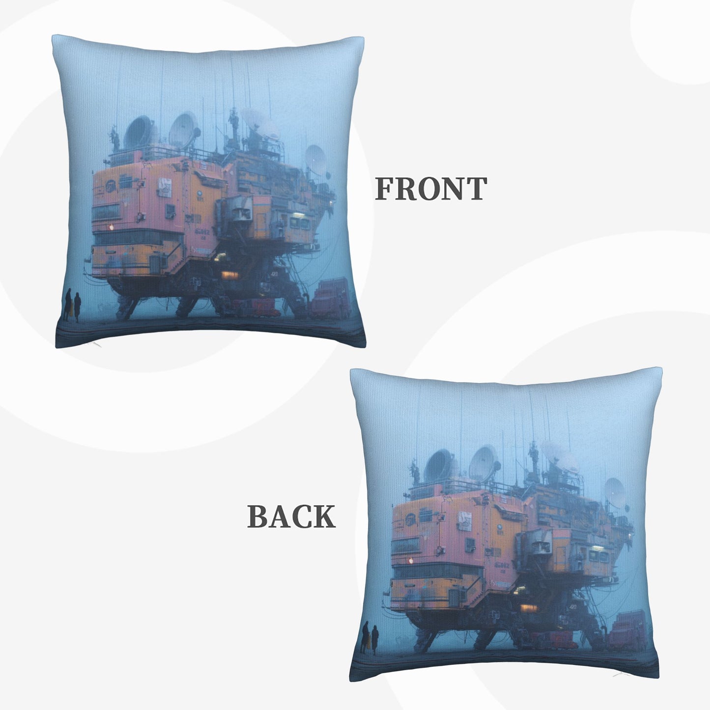 18"x18" Cyberpunk Fog Base Pillow Cover – Futuristic Industrial Building Illustration Cushion for Sci-Fi Interiors