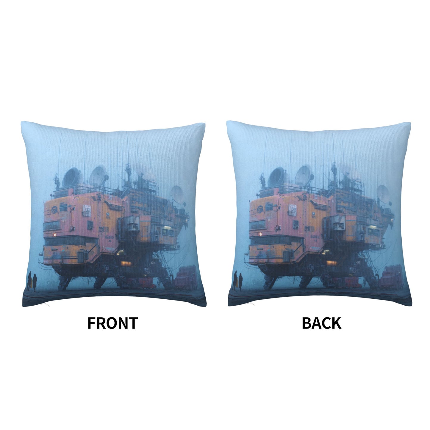 18"x18" Cyberpunk Fog Base Pillow Cover – Futuristic Industrial Building Illustration Cushion for Sci-Fi Interiors