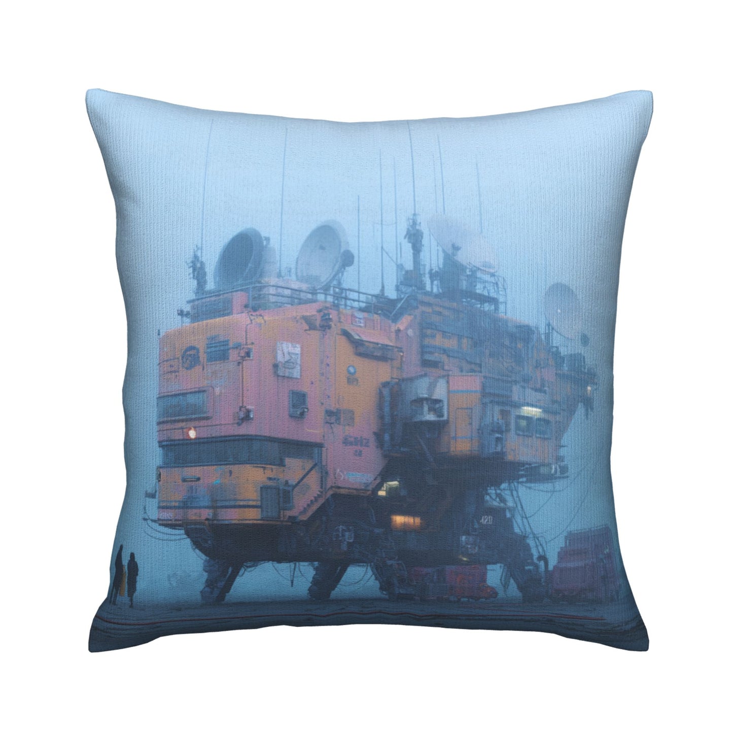 18"x18" Cyberpunk Fog Base Pillow Cover – Futuristic Industrial Building Illustration Cushion for Sci-Fi Interiors