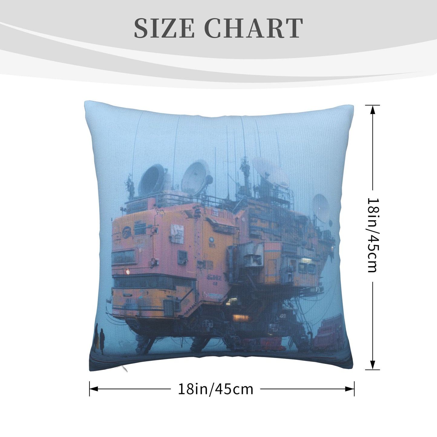 18"x18" Cyberpunk Fog Base Pillow Cover – Futuristic Industrial Building Illustration Cushion for Sci-Fi Interiors