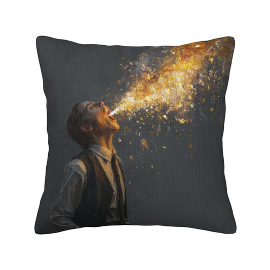 18"x18" Abstract Art Throw Pillow Cover – Fire-Breathing Man Design for Sofa, Couch, or Bedroom