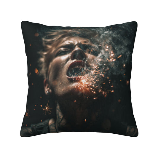 18"x18" Explosive Sparks Woman Art Pillow Cover – Abstract Dark Style Throw Cushion for Sofa, Bed, Studio