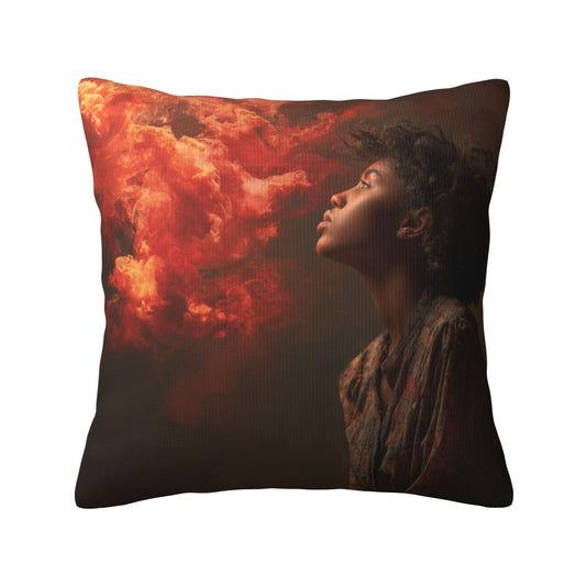 18"x18" Red Flame Cloud Portrait Pillow Cover – Surreal Photography Art Throw Cushion for Modern Interiors