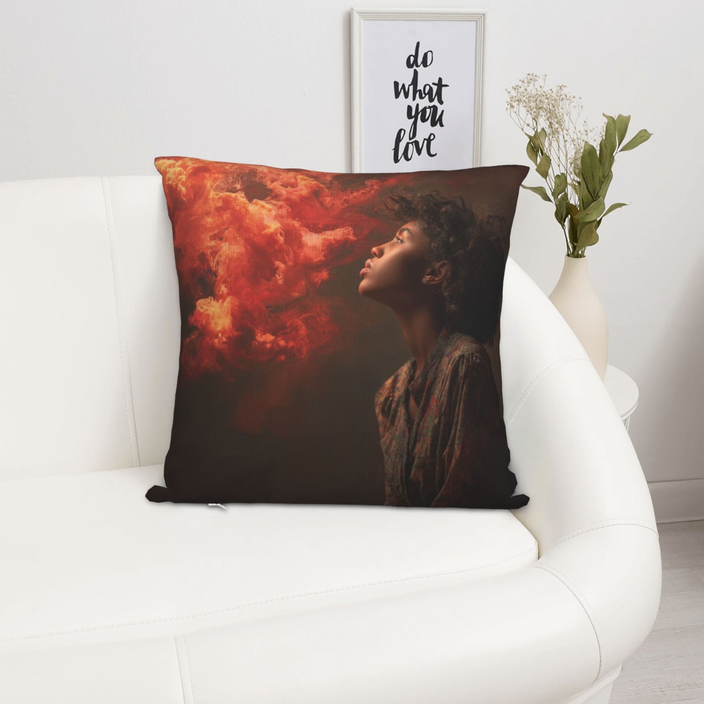 18"x18" Red Flame Cloud Portrait Pillow Cover – Surreal Photography Art Throw Cushion for Modern Interiors