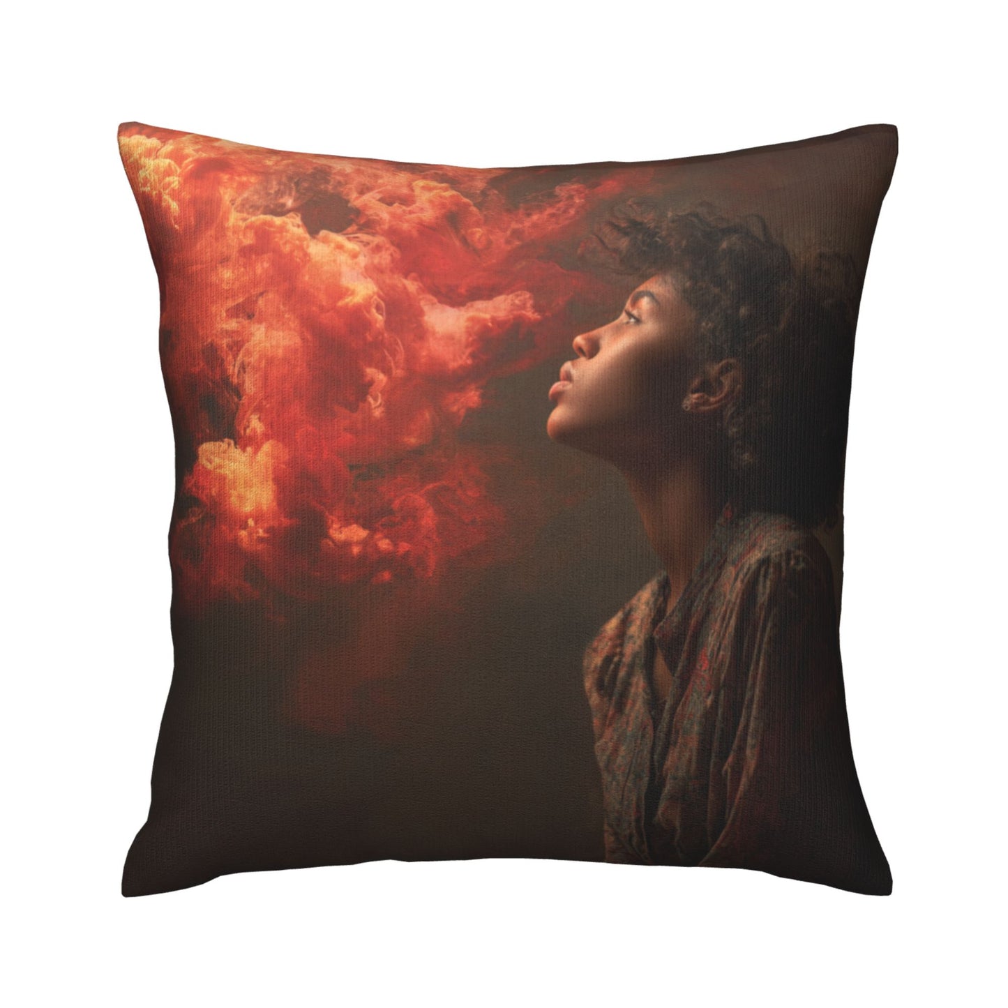 18"x18" Red Flame Cloud Portrait Pillow Cover – Surreal Photography Art Throw Cushion for Modern Interiors