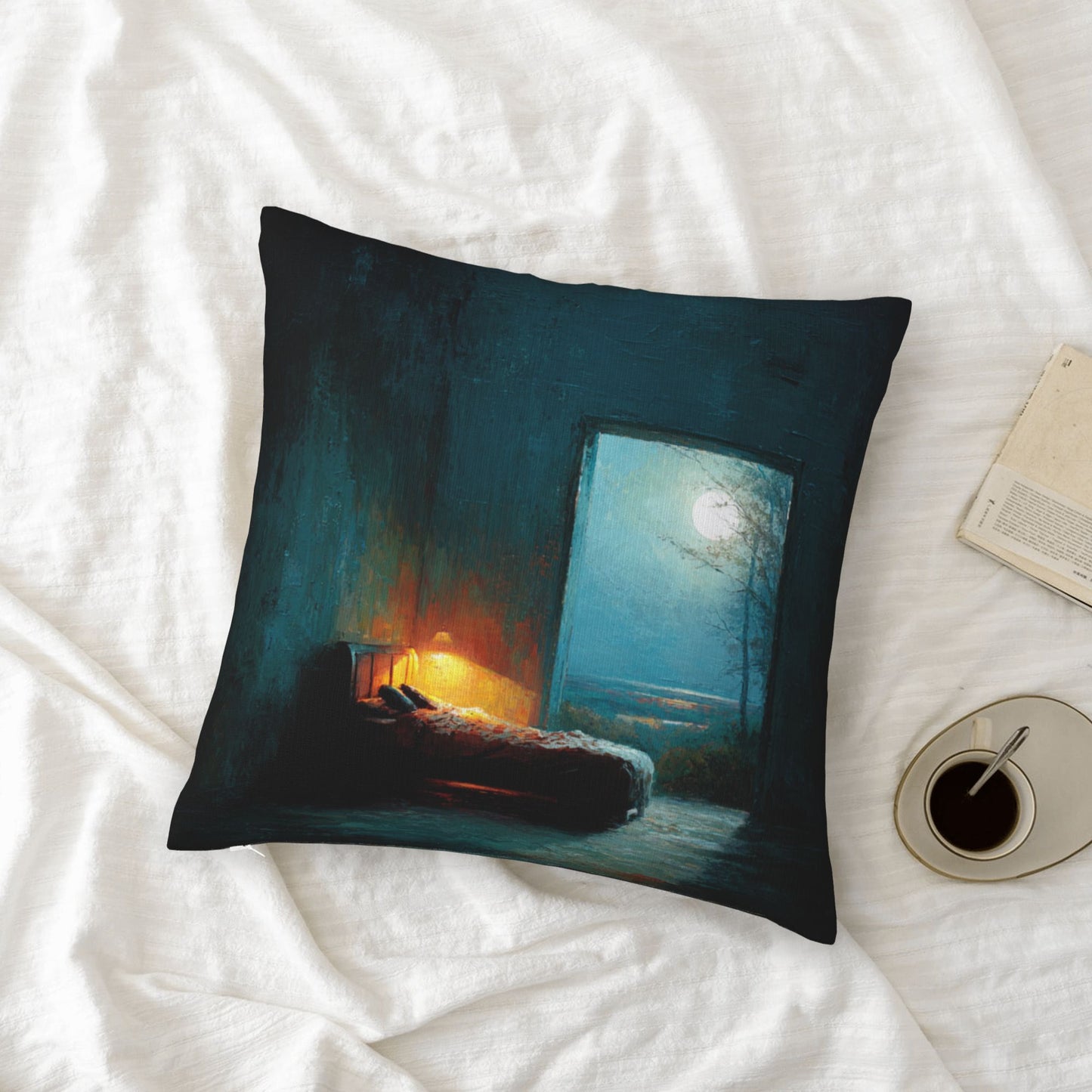 18"x18" Tranquil Moonlit Bedroom Pillow Cover – Dreamy Art Throw Cushion Case for Sofa or Bed