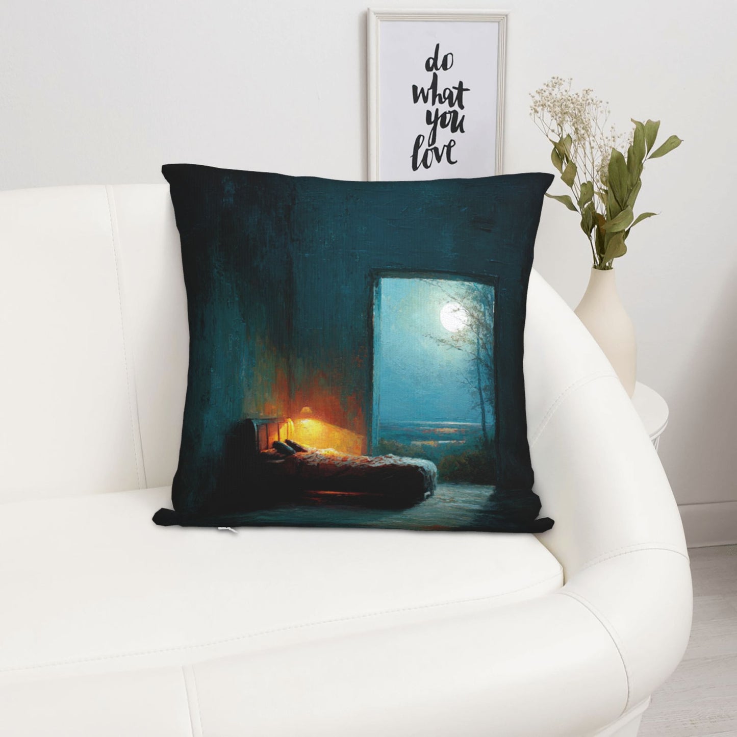 18"x18" Tranquil Moonlit Bedroom Pillow Cover – Dreamy Art Throw Cushion Case for Sofa or Bed