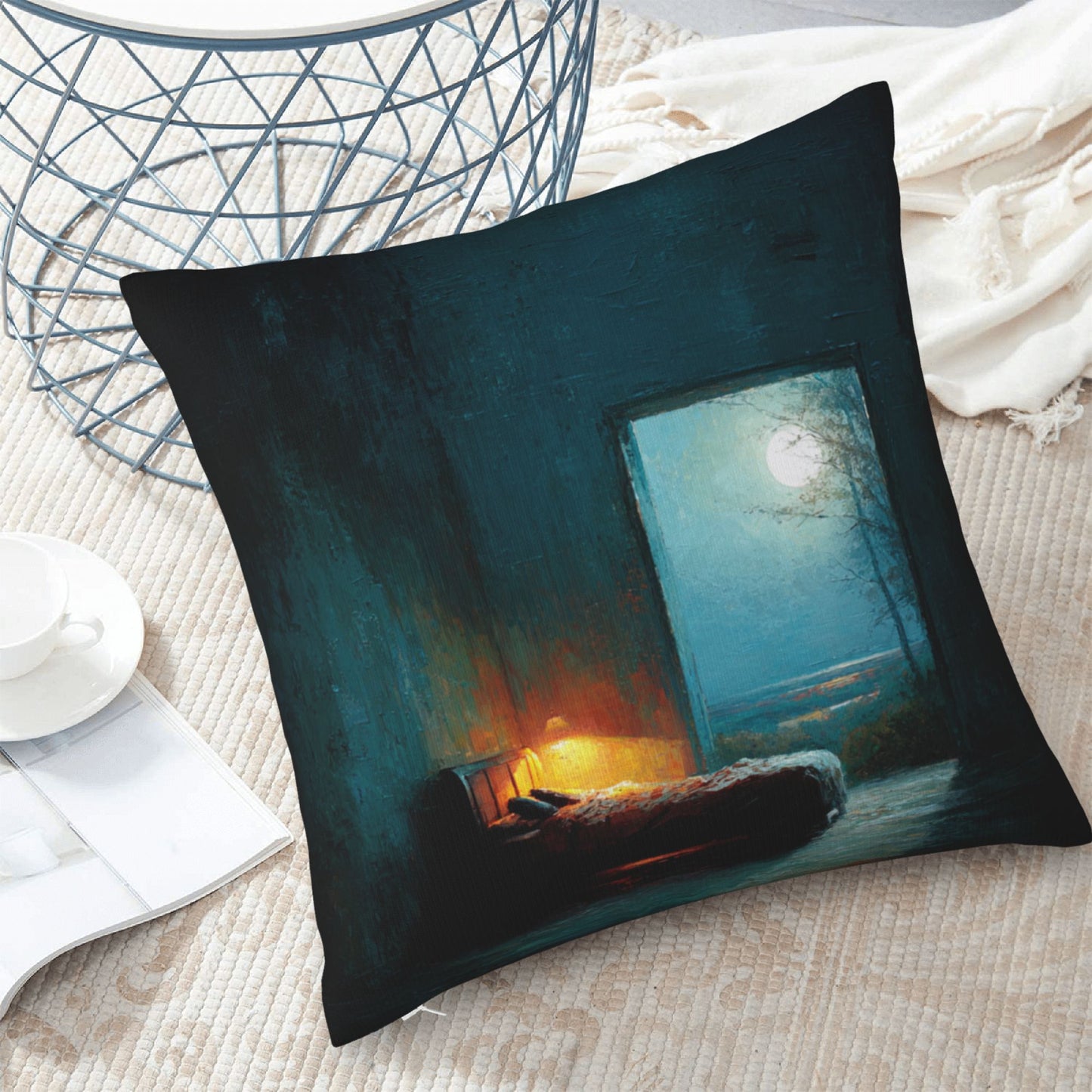 18"x18" Tranquil Moonlit Bedroom Pillow Cover – Dreamy Art Throw Cushion Case for Sofa or Bed