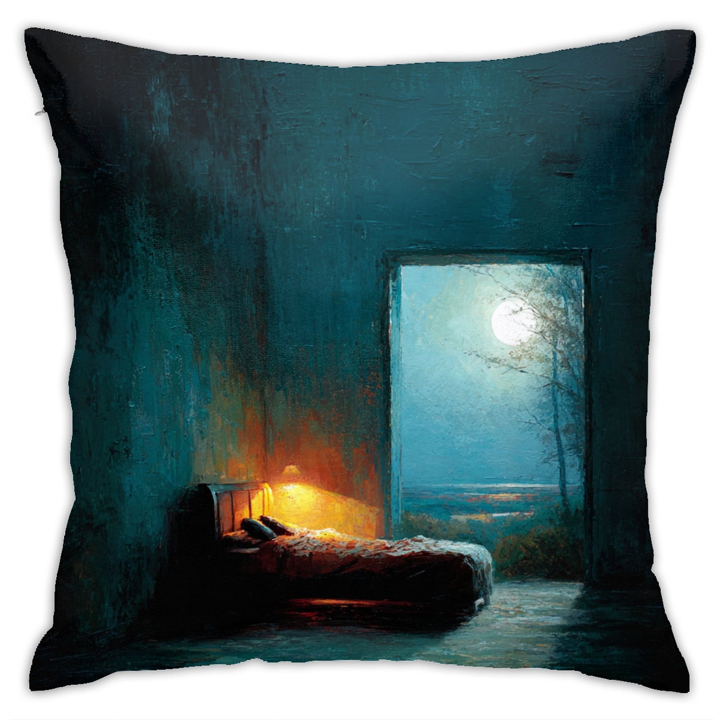 18"x18" Tranquil Moonlit Bedroom Pillow Cover – Dreamy Art Throw Cushion Case for Sofa or Bed