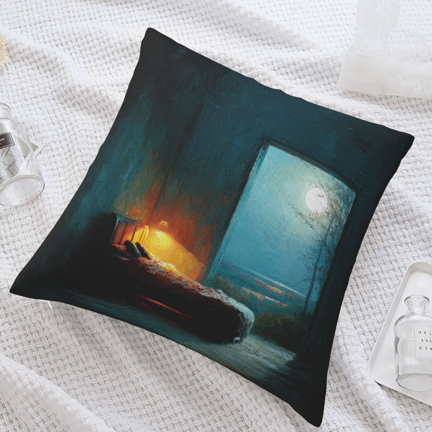 18"x18" Tranquil Moonlit Bedroom Pillow Cover – Dreamy Art Throw Cushion Case for Sofa or Bed