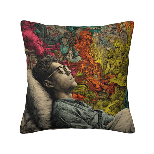 18"x18" Surreal Dreamscape Art Pillow Cover – Colorful Mind Fantasy Illustration Cushion for Sofa or Studio