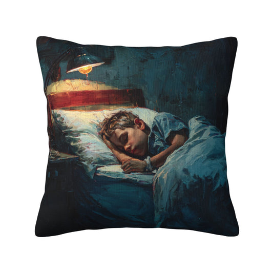 18"x18" Sleeping Boy Art Pillow Cover – Cozy Oil Painting Style Throw Cushion for Bedroom & Sofa