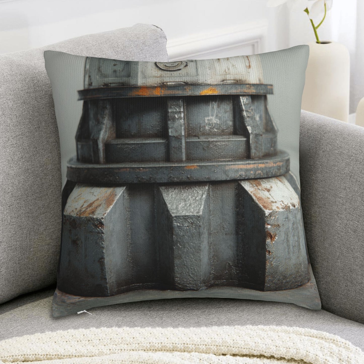 18"x18" Industrial Gear Texture Pillow Cover – Post-Apocalyptic Machine Design Throw Cushion for Modern Interiors