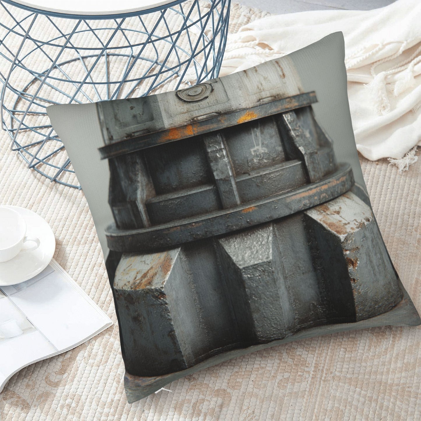 18"x18" Industrial Gear Texture Pillow Cover – Post-Apocalyptic Machine Design Throw Cushion for Modern Interiors