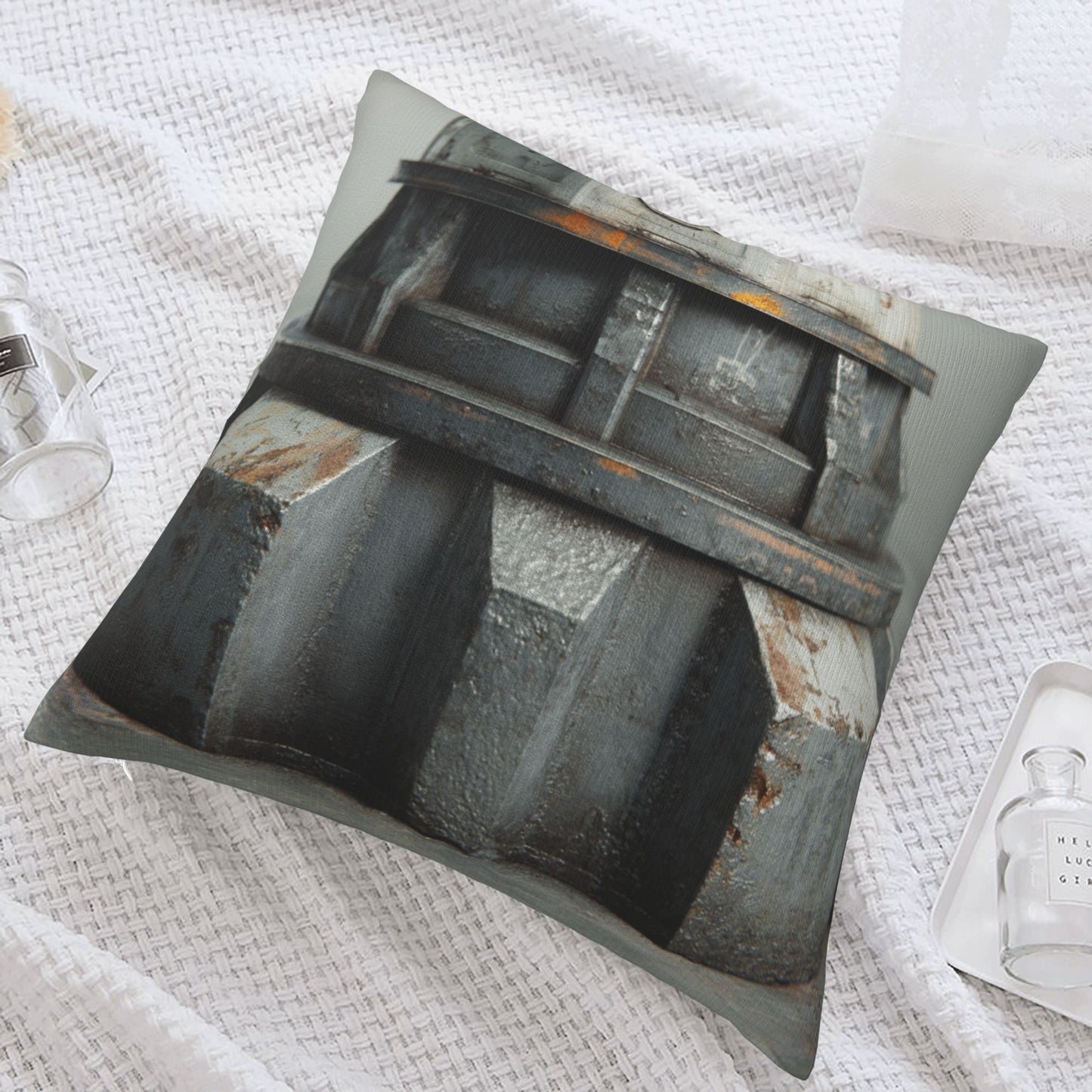 18"x18" Industrial Gear Texture Pillow Cover – Post-Apocalyptic Machine Design Throw Cushion for Modern Interiors