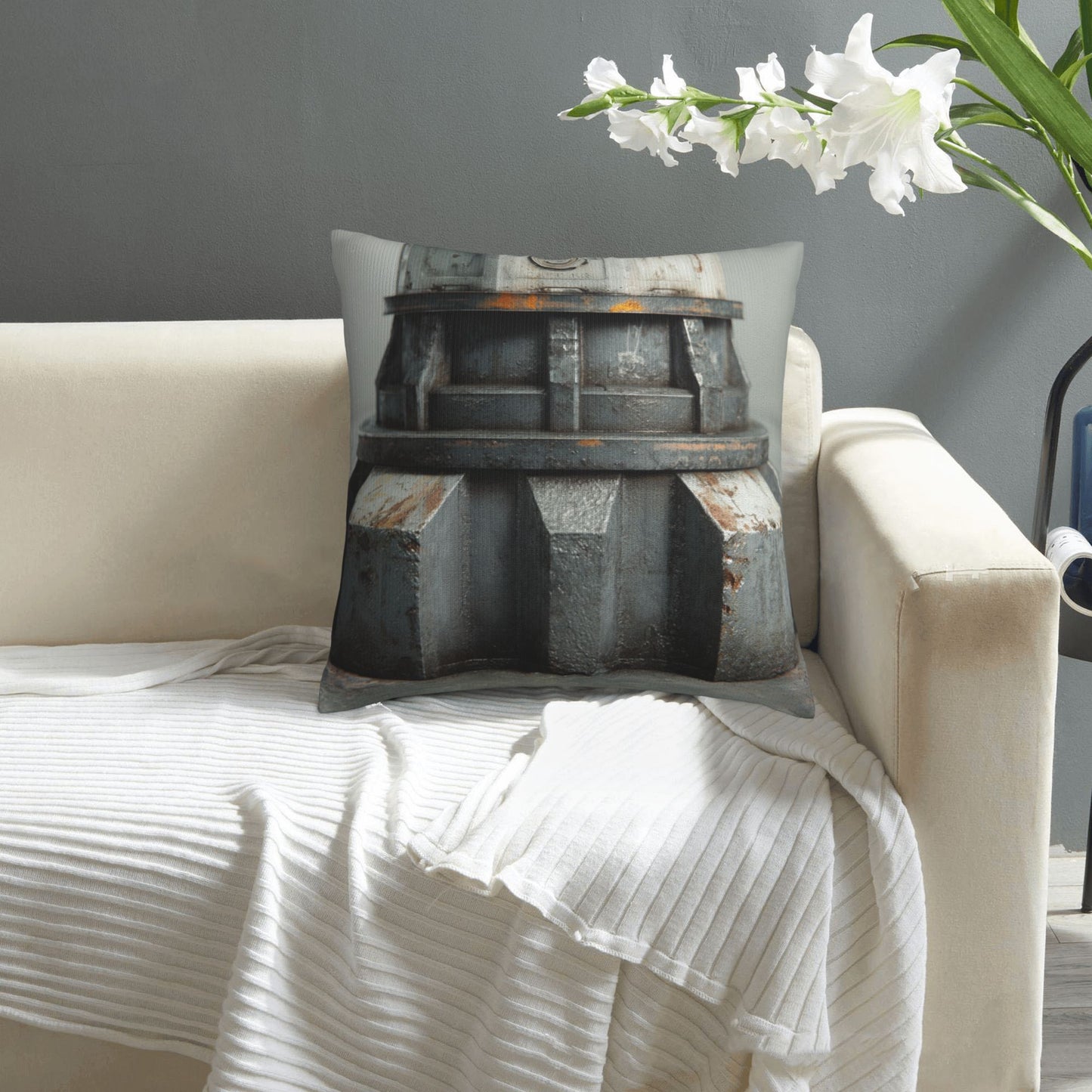 18"x18" Industrial Gear Texture Pillow Cover – Post-Apocalyptic Machine Design Throw Cushion for Modern Interiors