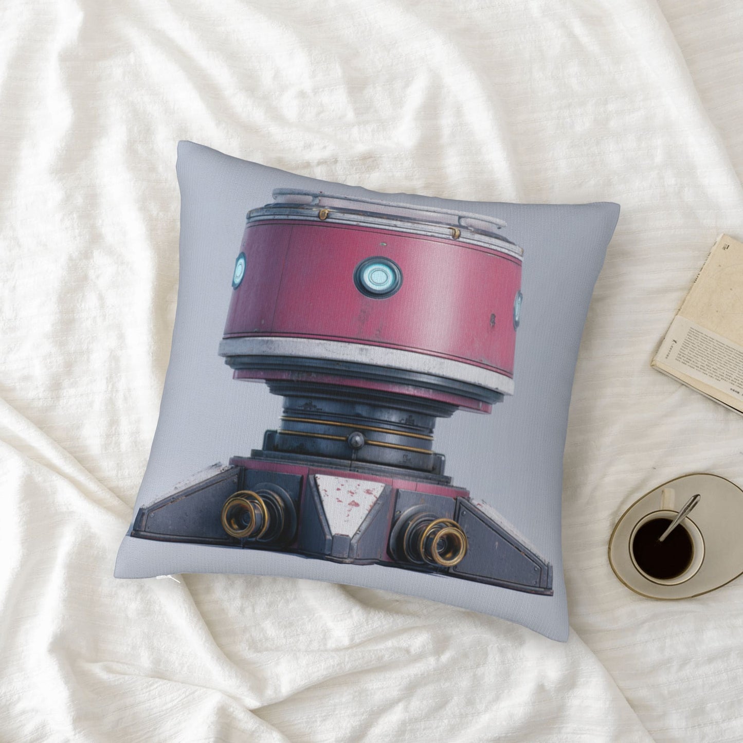18"x18" Pink Futuristic Robot Pillow Cover – Minimalist Sci-Fi Mech Design Throw Cushion for Modern Decor