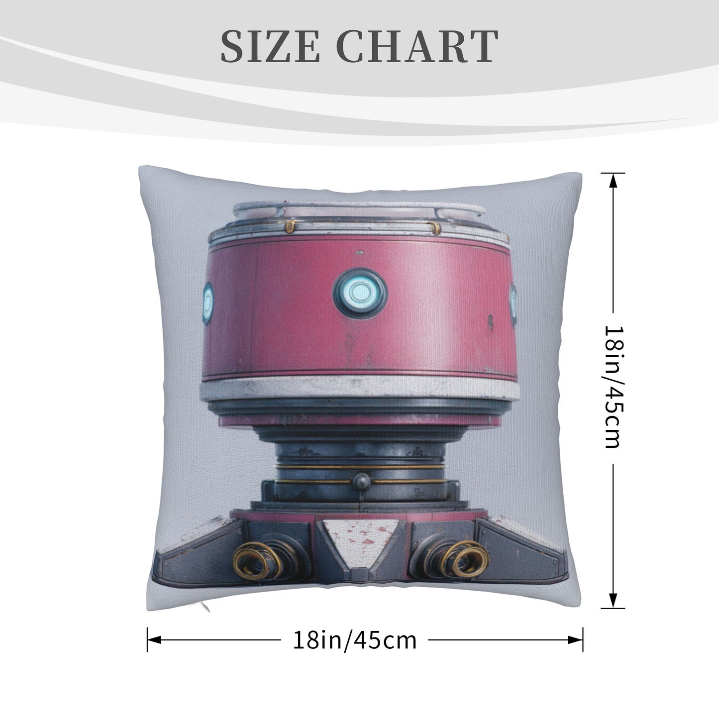 18"x18" Pink Futuristic Robot Pillow Cover – Minimalist Sci-Fi Mech Design Throw Cushion for Modern Decor