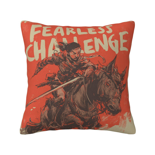 18"x18" Fearless Challenge Warrior Pillow Cover – Bold Female Knight Illustration Cushion for Home & Studio