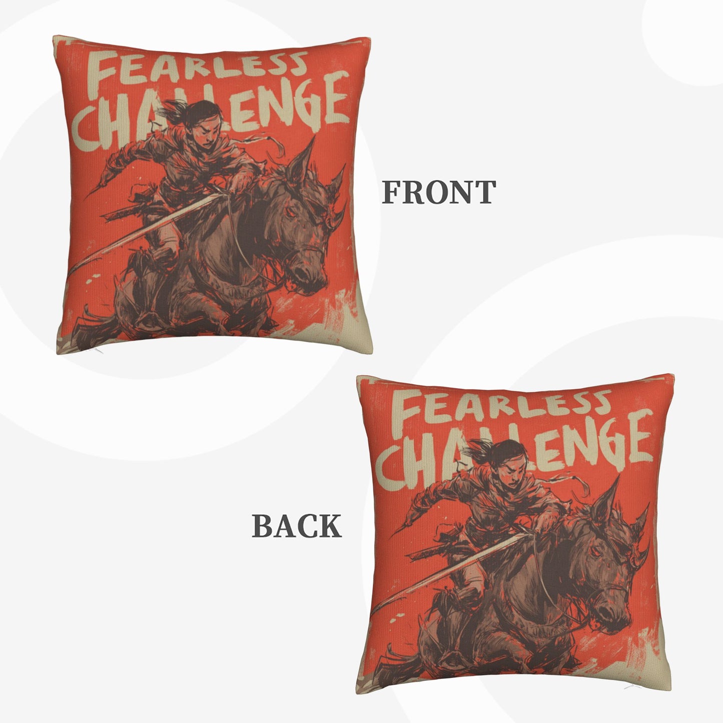 18"x18" Fearless Challenge Warrior Pillow Cover – Bold Female Knight Illustration Cushion for Home & Studio