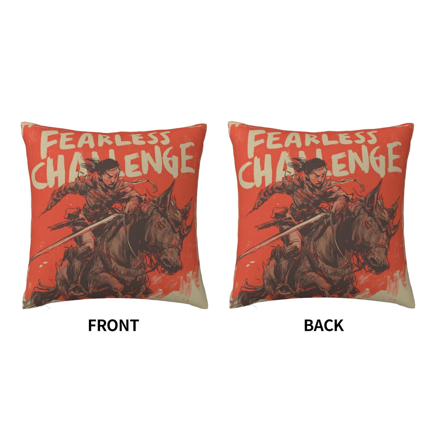 18"x18" Fearless Challenge Warrior Pillow Cover – Bold Female Knight Illustration Cushion for Home & Studio