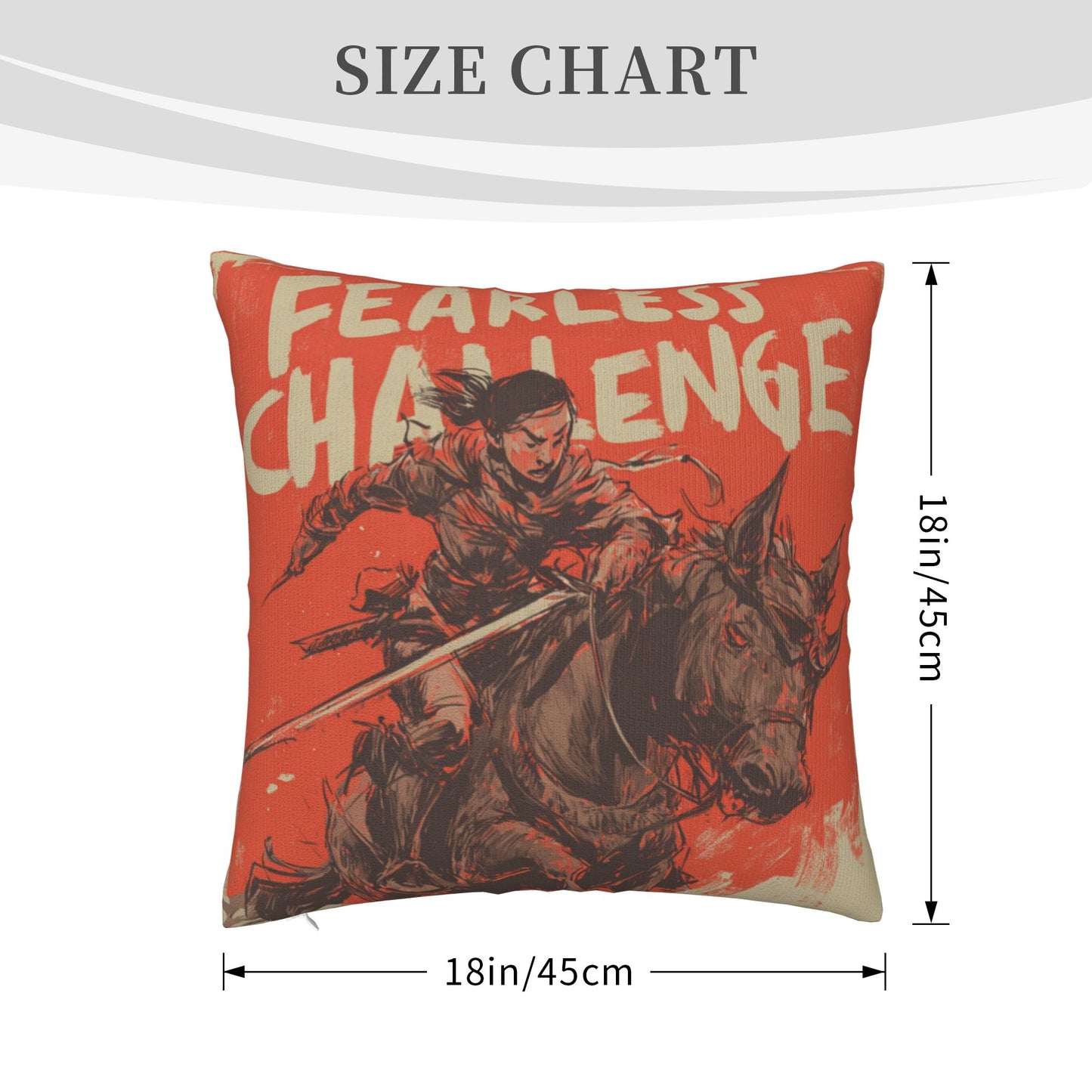 18"x18" Fearless Challenge Warrior Pillow Cover – Bold Female Knight Illustration Cushion for Home & Studio