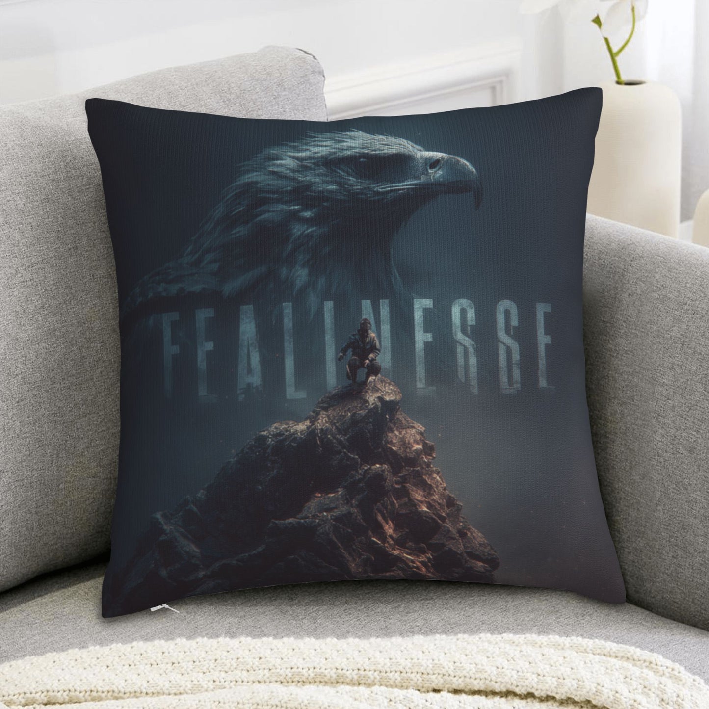 18"x18" Fearless Eagle Totem Pillow Cover – Motivational Climber Illustration Cushion for Inspirational Spaces