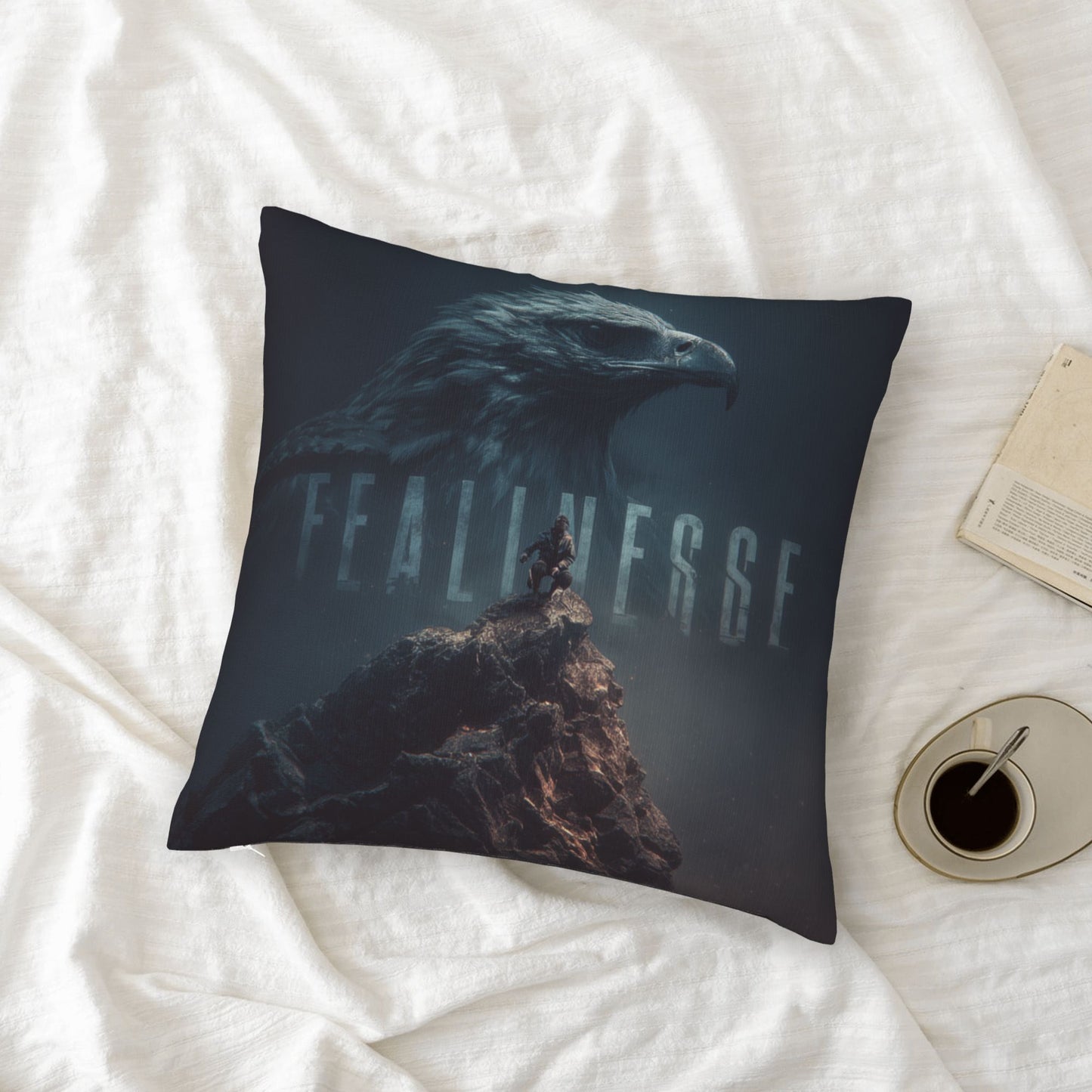 18"x18" Fearless Eagle Totem Pillow Cover – Motivational Climber Illustration Cushion for Inspirational Spaces