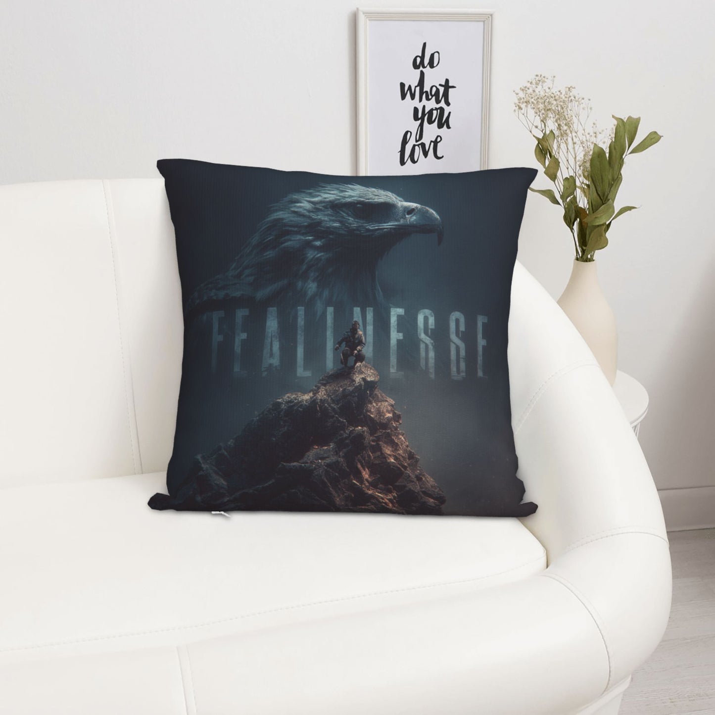 18"x18" Fearless Eagle Totem Pillow Cover – Motivational Climber Illustration Cushion for Inspirational Spaces