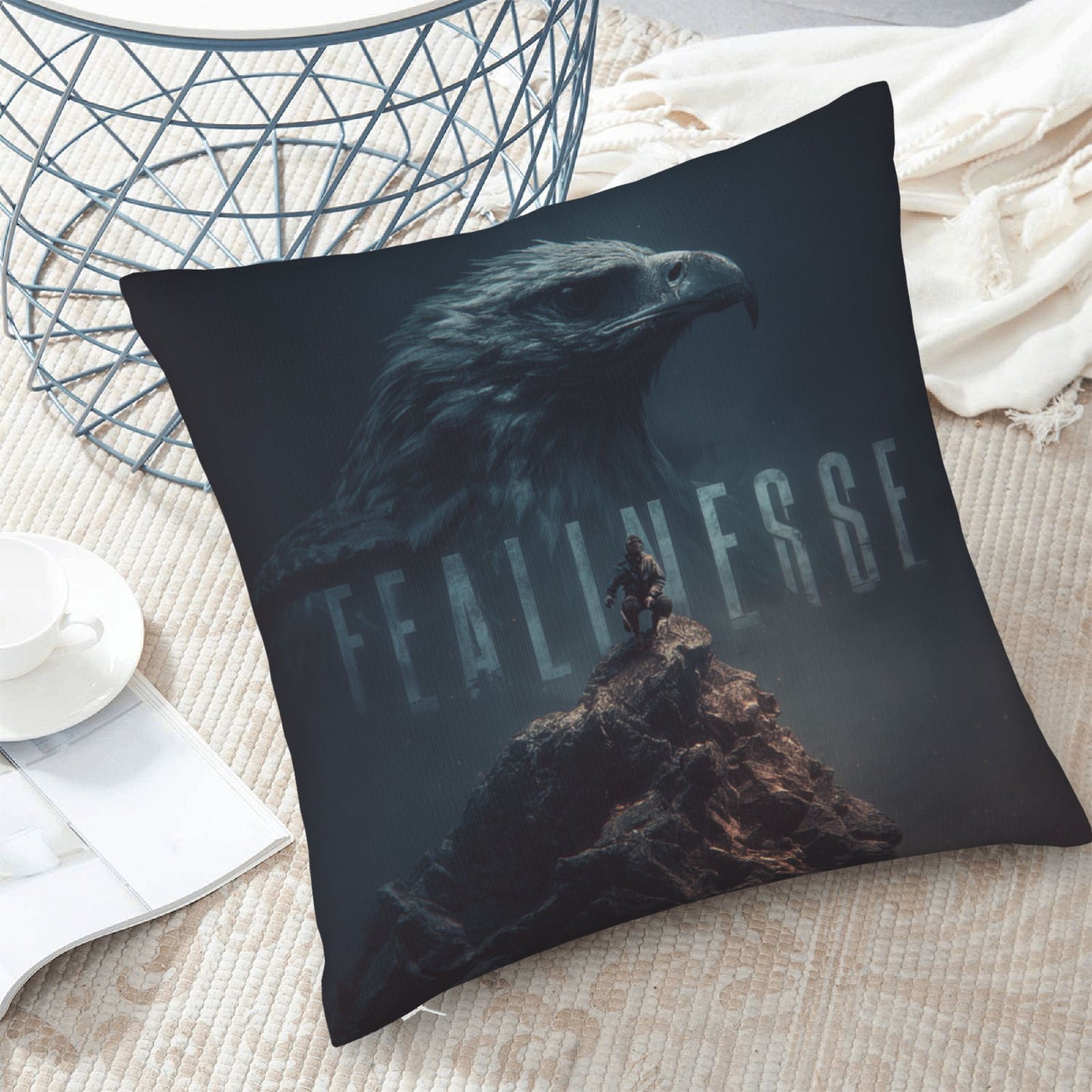 18"x18" Fearless Eagle Totem Pillow Cover – Motivational Climber Illustration Cushion for Inspirational Spaces