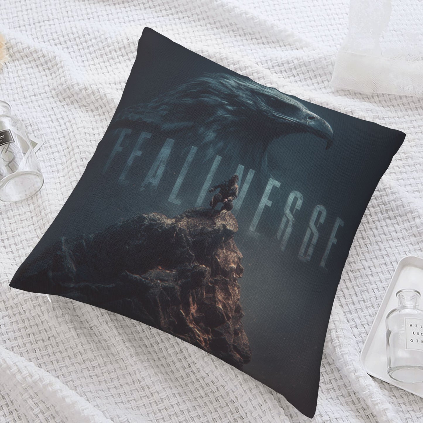 18"x18" Fearless Eagle Totem Pillow Cover – Motivational Climber Illustration Cushion for Inspirational Spaces
